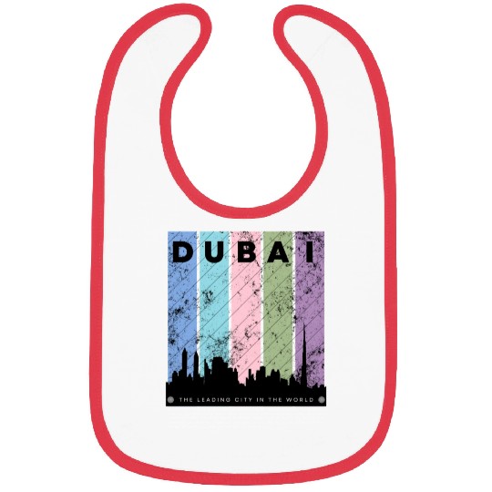 Black Colorful Dubai The Leading City in the World Bibs
