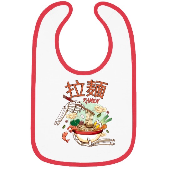 skeleton hands eating ramen noodle soup bowl art Bibs