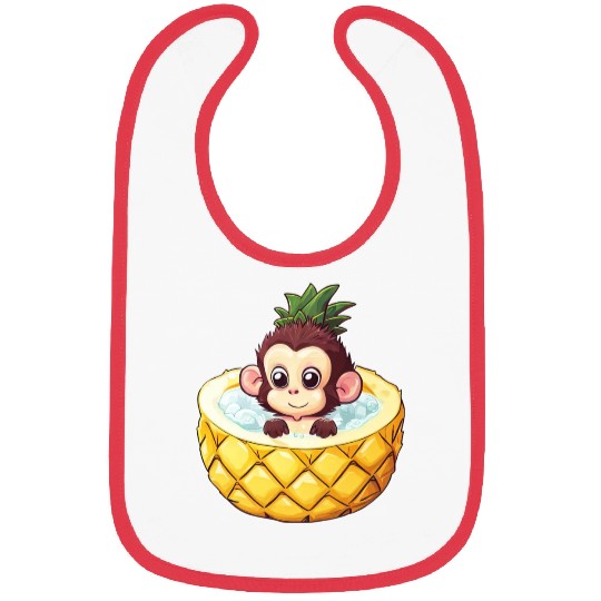 Monkey Bathing in Pineapple - Fun Summer Design Bibs