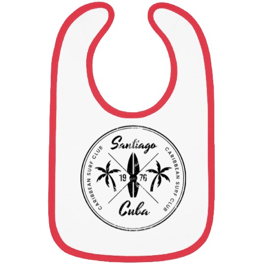 Retro Santiago de Cuba Beach Surfing Fan Vacation Bibs