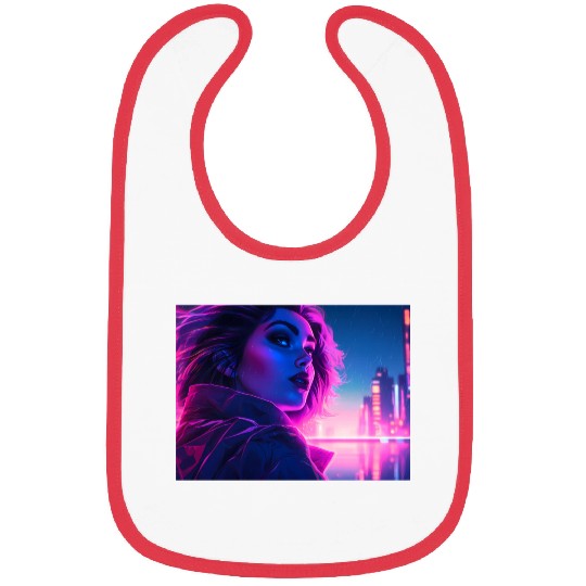 Synthwave girl in front of a neon light city Bibs
