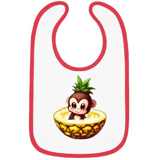 Monkey Chimpanzee with Pineapple, Funny Tropical Bibs