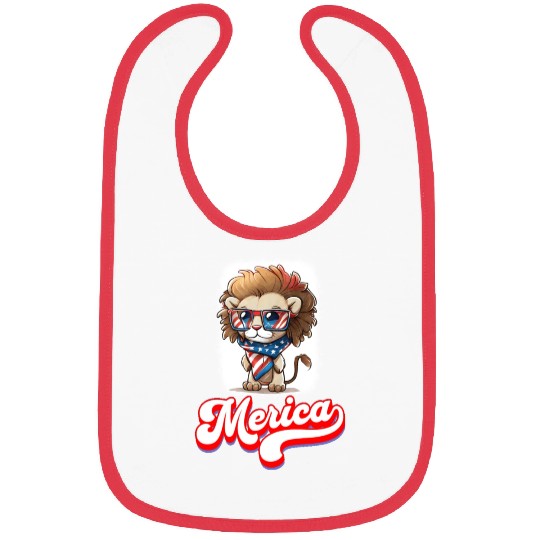 4th Of July Patriotic Lion Merica Bibs