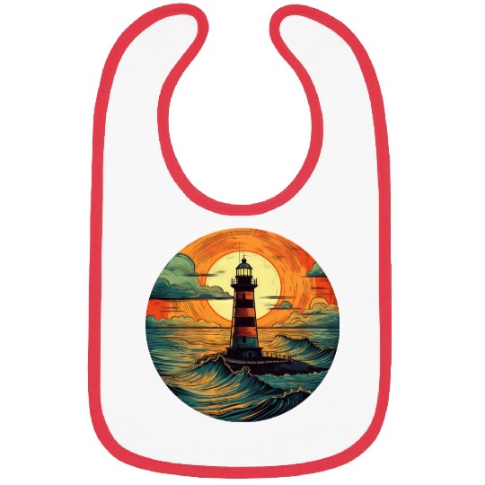 Lighthouse at Sunset, Romantic Nature Design Bibs