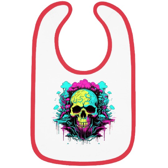 Colorful Neon Skull with melting ink, Cool looking Bibs