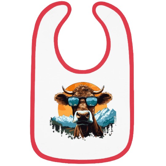 A cow with sunglasses in the mountains Bibs
