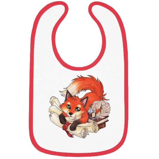 Fox with books and scrolls, ink reading Bibs