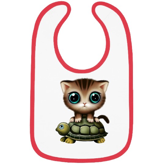 Kitten on turtle Bibs