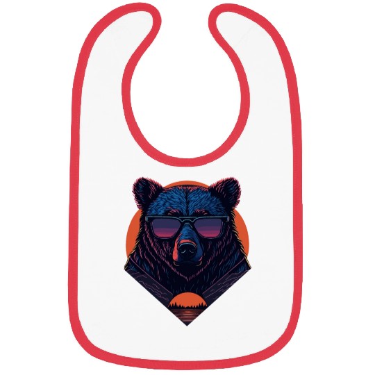 Synthwave Bear with sunset Bibs