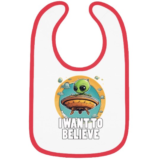 I WANT TO BELIEVE cute alien in spaceship Bibs