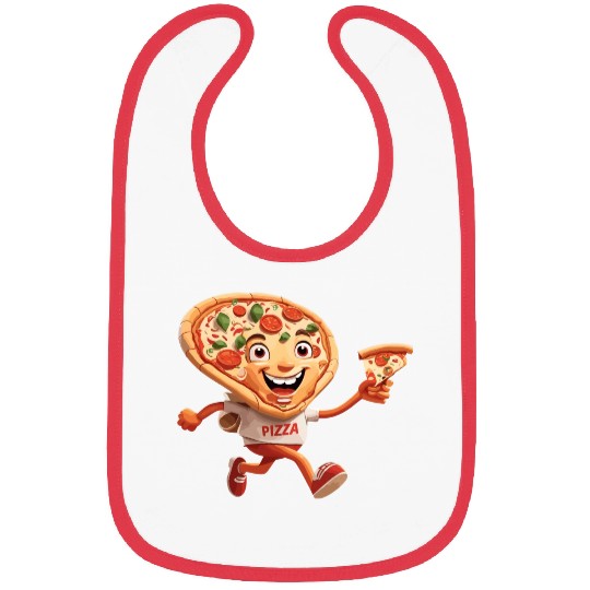 Cartoon Character of Pizza Running Design Bibs