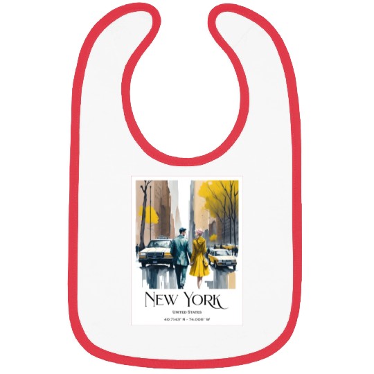 Watercolor painting loving couple in New York City Bibs