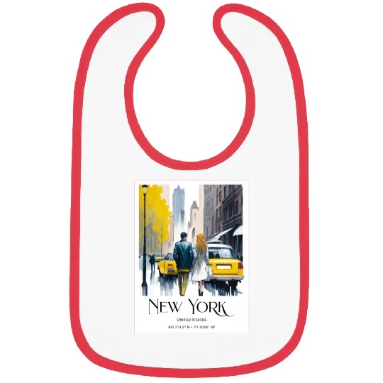 Watercolor painting loving couple in New York City Bibs
