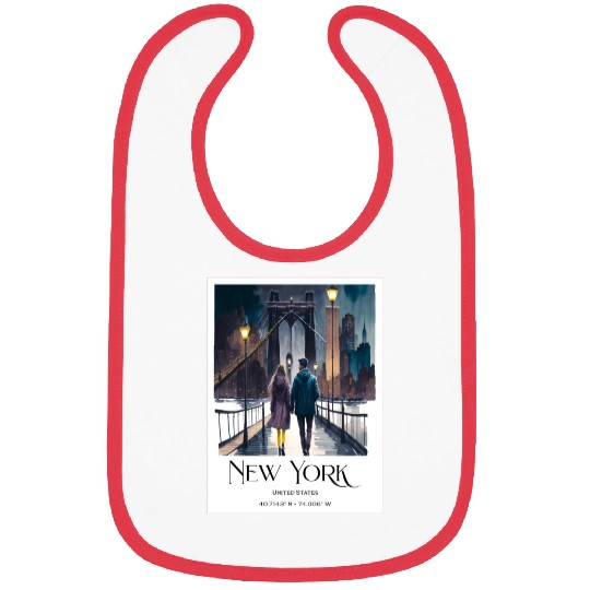 Watercolor painting loving couple in New York City Bibs