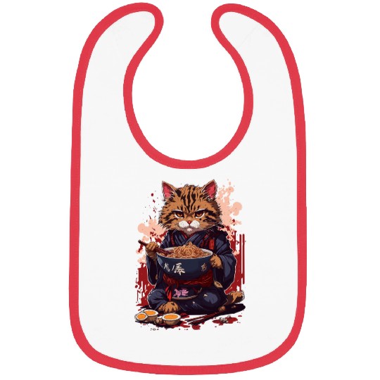 cute cat with ramen bowl design Bibs