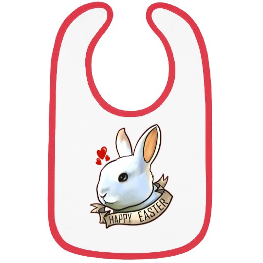 Realistic Happy Easter Bunny Head With Hearts On Bibs
