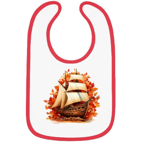 Autumn Sailing: Sailboat Amidst Falling Leaves Bibs