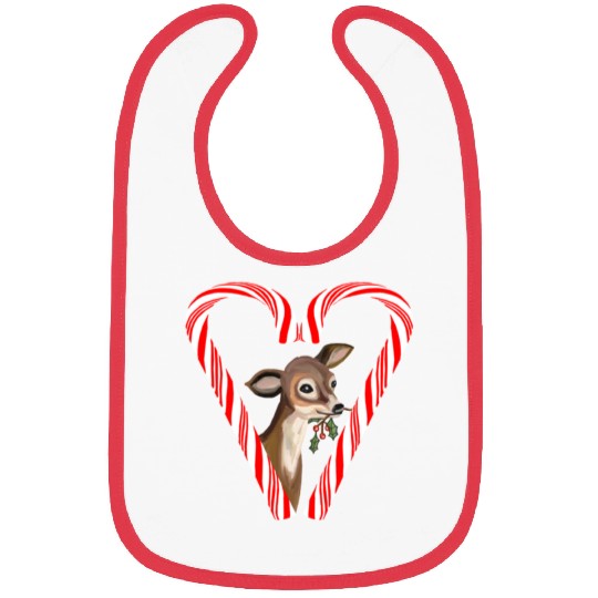 Baby Deer Peeking from Candy Cane Heart Bibs