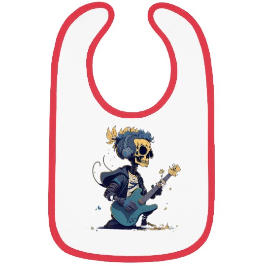 Cool Skeleton Playing The Guitar Character Funny Bibs