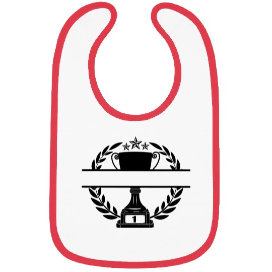Laurel wreath with cup three stars and number 1 Bibs