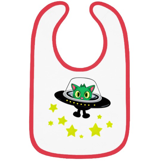 Cat Alien In UFO With Stars Bibs