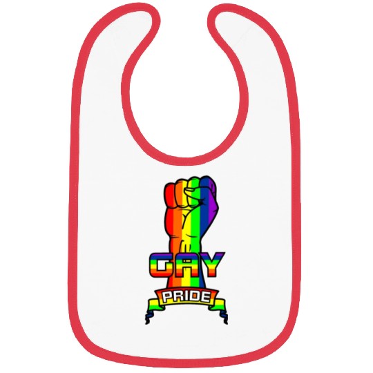 Rainbow gay pride logo with text 'GAY PRIDE' Bibs