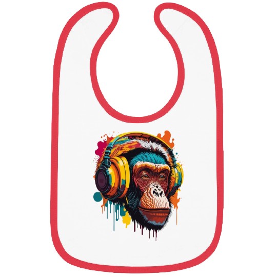 Chimpanzee Wearing Headphone Bibs