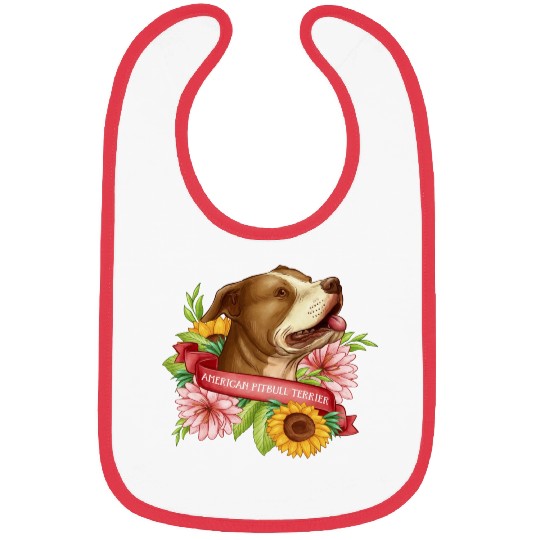 Hand drawn pitbull with flower hoop Bibs