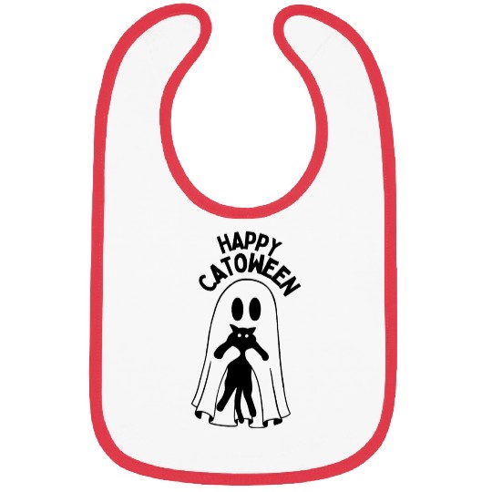 Cat Lover Ghost Greeting Happy Catoween Bibs