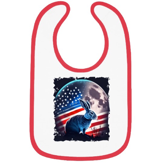 America rabbit under Moon with American Flag Bibs