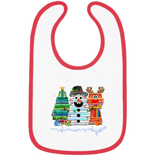 Christmas Tree Snowman Reindeer Book Stack Bibs