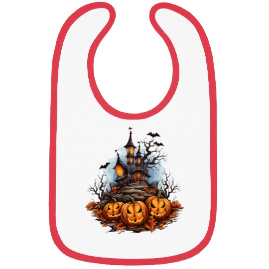 Halloween Pumpkin Bat Spell Haunted House Bibs