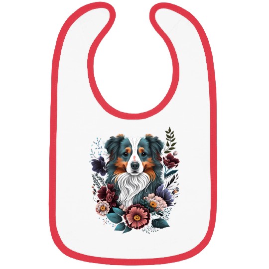 Australian Shepherd Floral Aussie Flower Cute Bibs