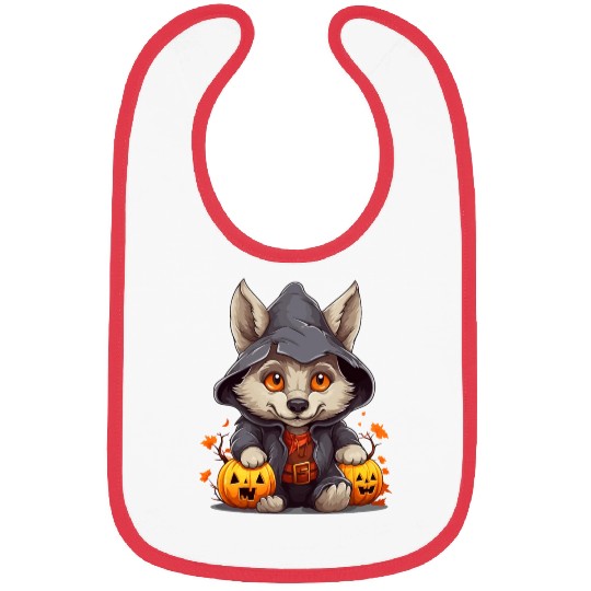 Cute Little Halloween Wolf With Pumpkin Lanterns Bibs