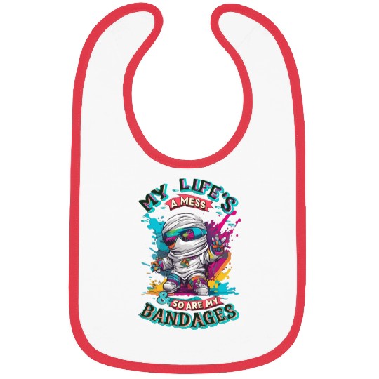 My Life's A Mess Funny Cute Halloween Mummy Design Bibs