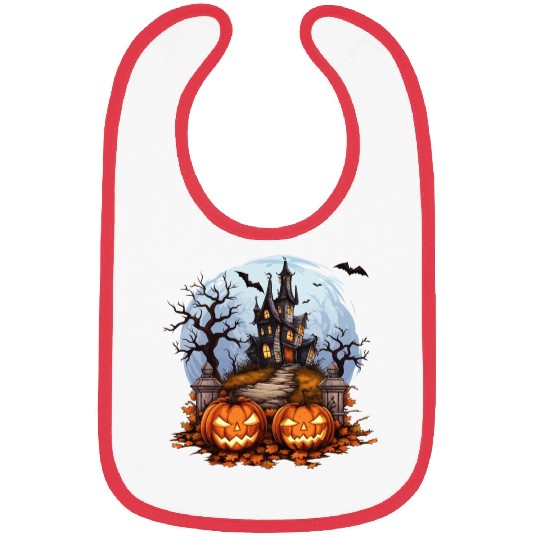 Spooky Haunted House Halloween Pumpkin Bat Bibs