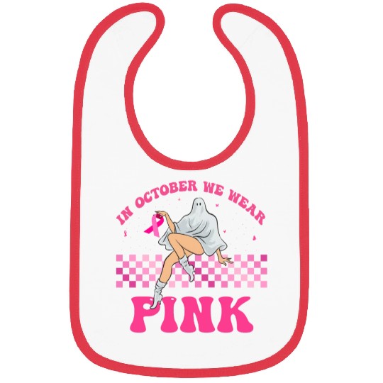 Groovy We Wear Pink Breast Cancer Awareness Ghost Bibs