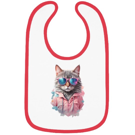Modern Chic Cat In Pink Pastel Color Bibs