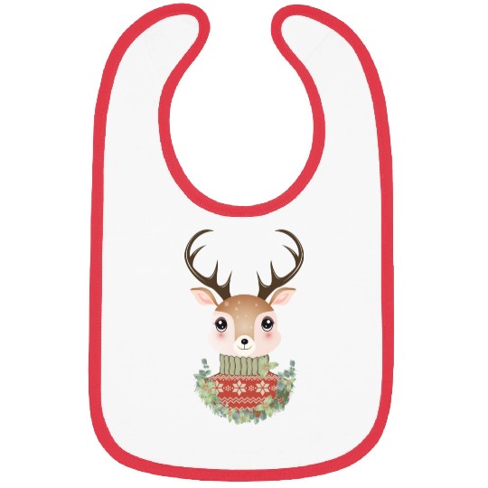 cute deer with sweater and Christmas wreath Bibs