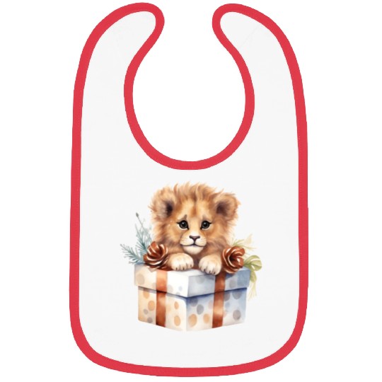 African Lion inside a Christmas gift box Bibs
