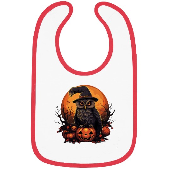 Whimsical Owl in Witch Hat Halloween Bibs