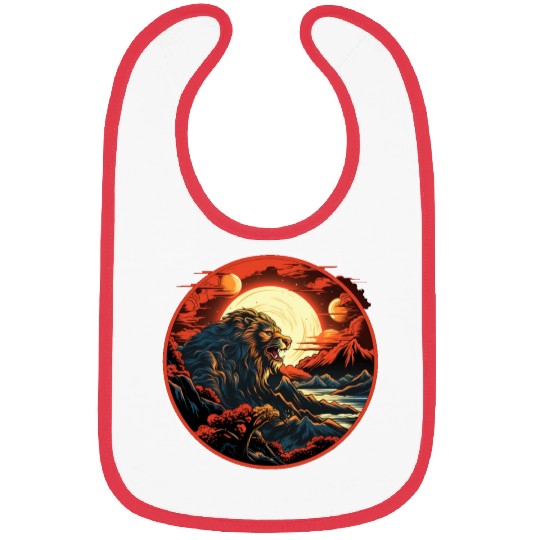 Red Japanese Style Mountain Lion Art Bibs