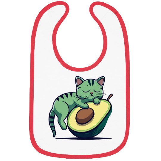 Green Cat W/Black Stripes Sleeping On An Avocado Bibs