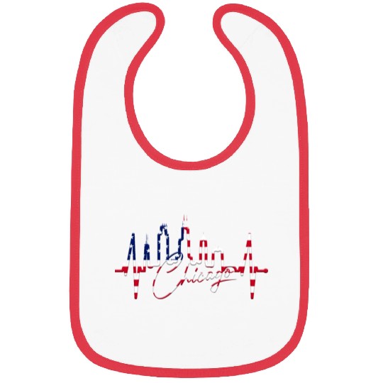 Chicago Skyline Heartbeat USA Heart I Love Chicago Bibs