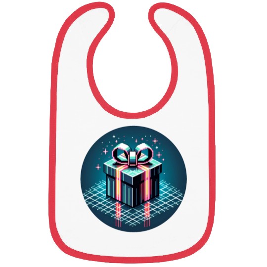 Cyberpunk Pixel Art Gift Box - Neon Ribbons Bibs