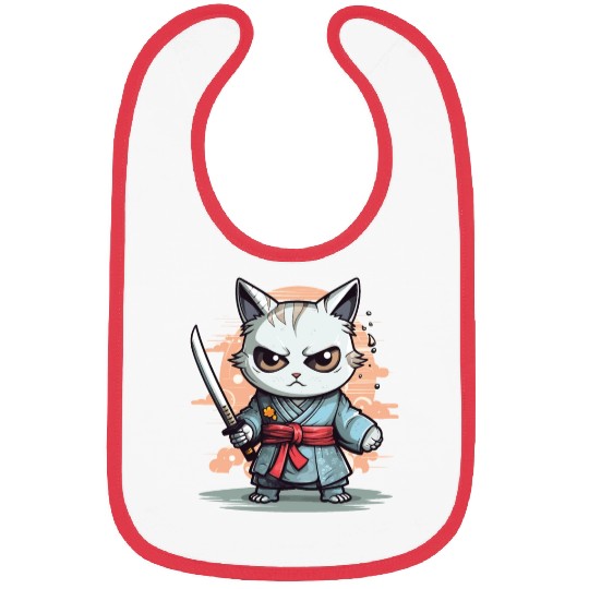 Cute Samurai Cat Kawaii Japanese Ronin Aesthetic A Bibs