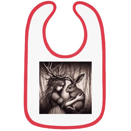 Illustration of Girl with Jackalope Bibs