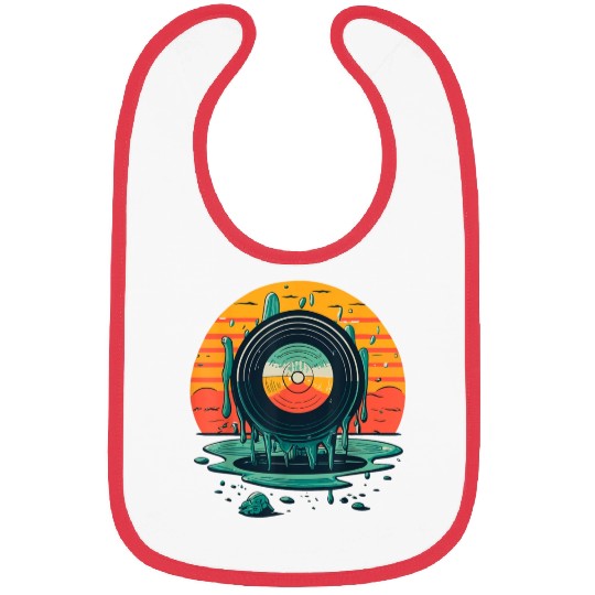 Melting Vinyl Record Sunset Music Lover Vintage Bibs