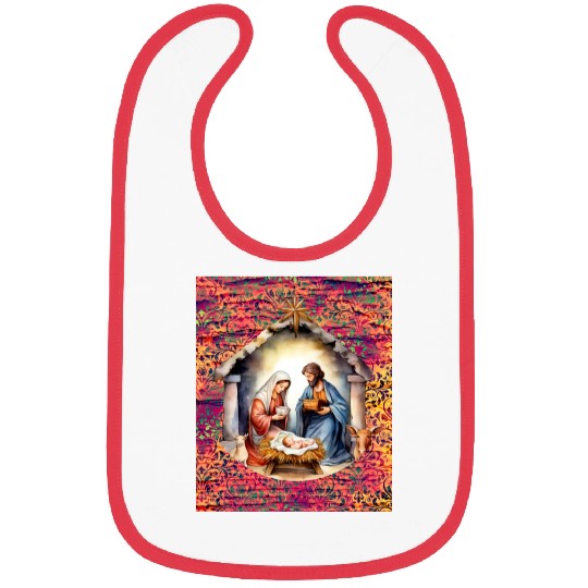 Nativity scene with Mary Joseph Baby Jesus Bibs