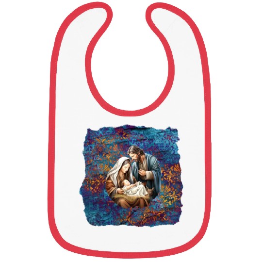 Nativity scene with Mary Joseph Baby Jesus Bibs
